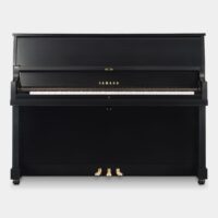 Yamaha U1 upright piano in polished ebony finish, featuring advanced tone and touch for superior sound quality.