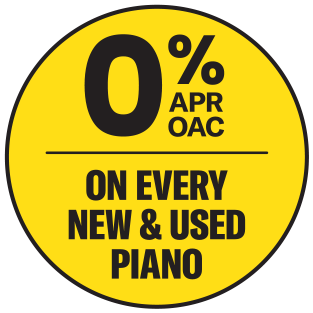 0% APR OAC promotion for all new and used pianos, including Steinway, Yamaha, and Baldwin models at Classic Pianos Seattle.