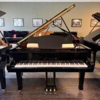 Wilhelm Schimmel grand piano showcasing a stunning polished ebony finish and premium keys, perfect for any musician.