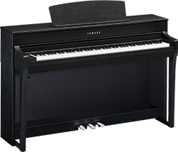 Alt text: Yamaha Clavinova CLP-785 digital piano in polished black finish, featuring GH3 action and authentic sound technology.
