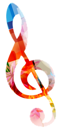 Colorful treble clef design symbolizing music and creativity, ideal for classic piano enthusiasts and composers.