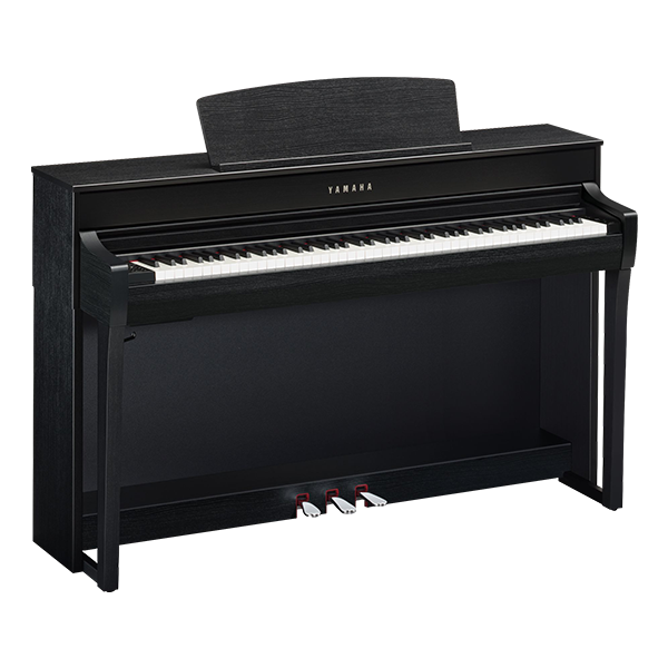 Yamaha digital piano with dark wood finish.