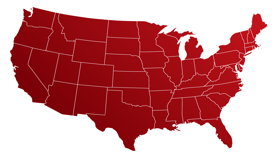 Map of the United States in solid red with state borders outlined in white.
