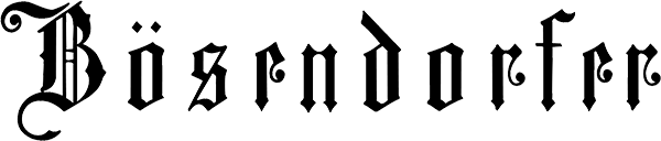Bösendorfer logo in blackletter font, representing a prestigious piano brand known for grand and concert instruments.
